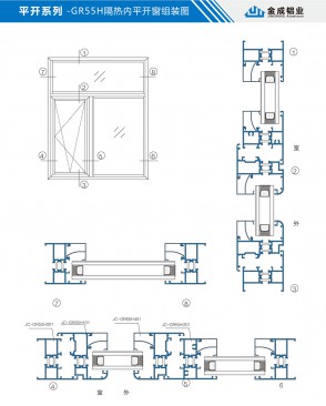 平开系列-GR55H隔热内平开窗组装图