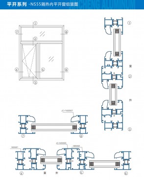平开系列-NS55隔热内平开窗组装图