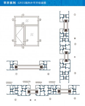 Side-hung series - GR50 thermal insulation outswinging casement window assembly diagram