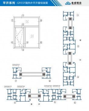 Side-hung series - GR55F thermal insulation out-swinging casement window assembly diagram