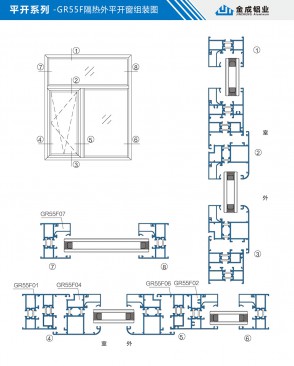平开系列-GR55F隔热外平开窗组装图