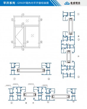 Side-hung series - GR60F thermal insulation in-swinging casement window assembly diagram