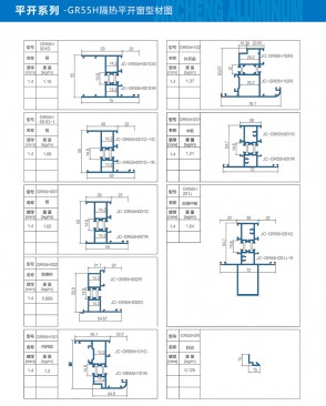 Side-hung series - GR55H thermal insulation casement window profile diagram