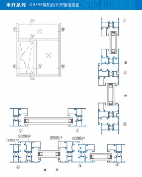 平开系列-GR55E隔热内平开窗组装图