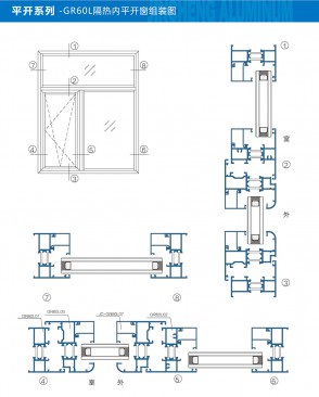 平开系列-GR60L隔热内平开窗组装图