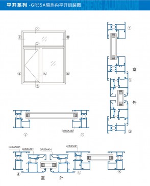 Side-hung series - GR55A thermal insulation inward casement window assembly diagram